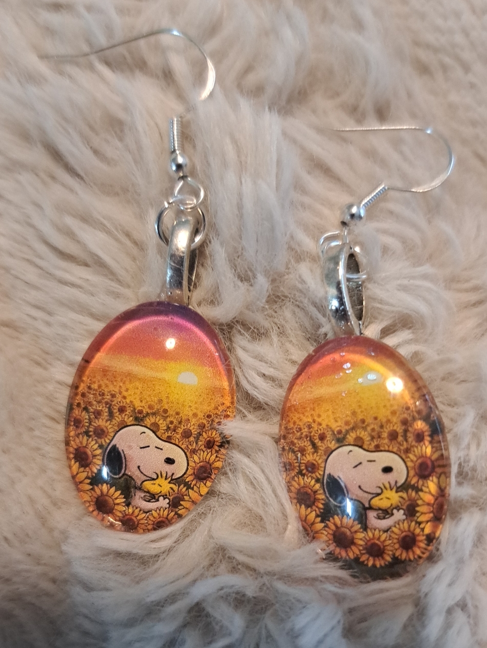 Hand Crafted Cartoon Sunflower Sunset Earrings - Pink & Yellow